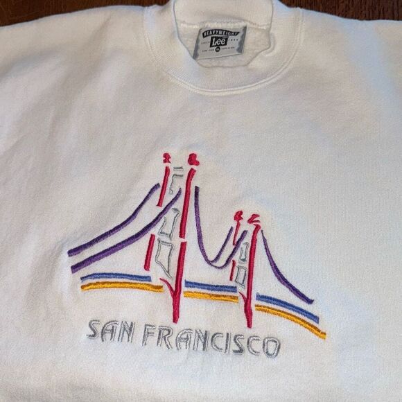 Vintage 80’s 90’s Lee Heavyweight White Graphic Sweatshirt Embroidered San Franc - Picture 5 of 11